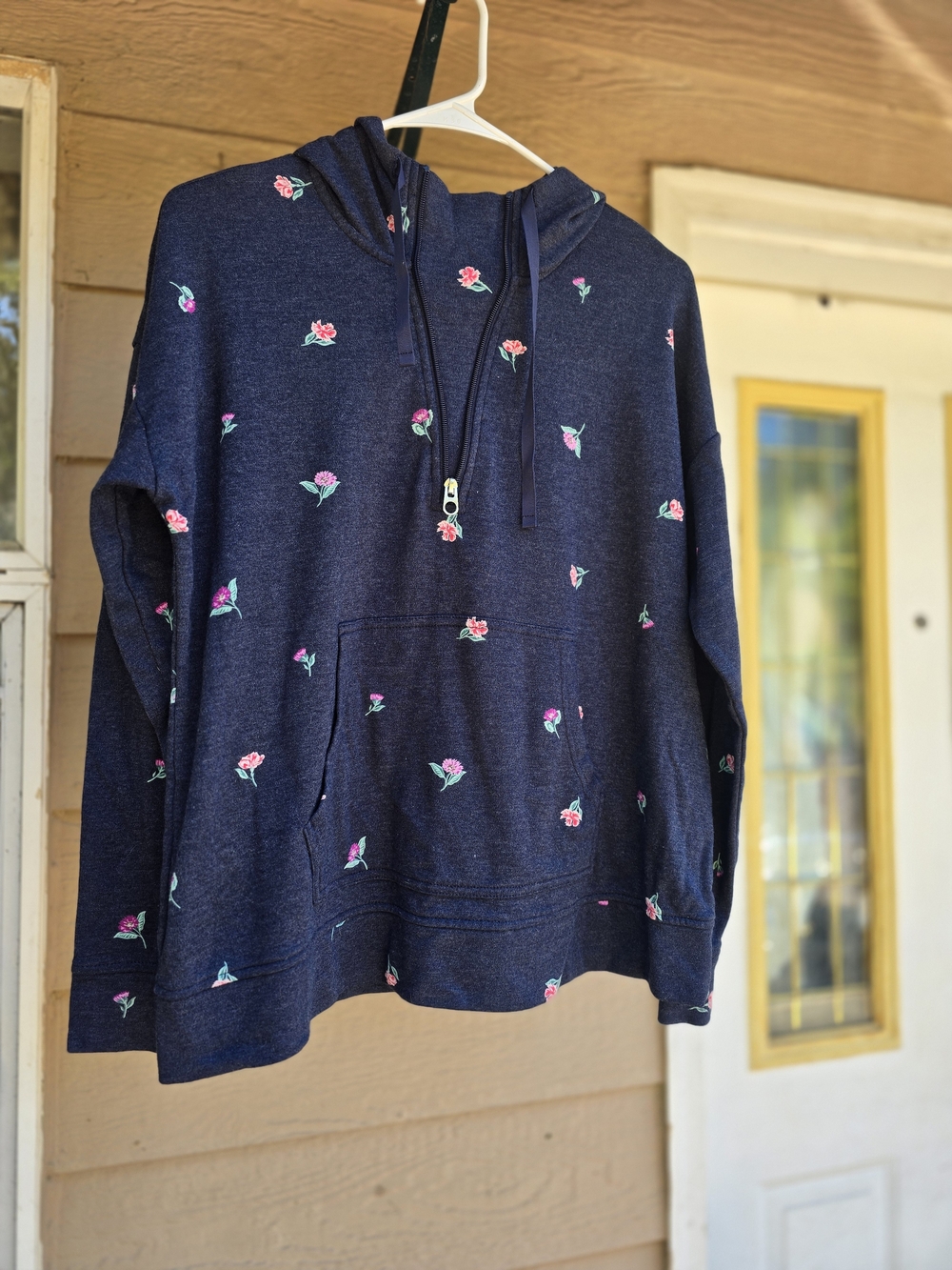 Croft & Barrow Navy Floral Half-Zip Hoodie Sweater - Size M